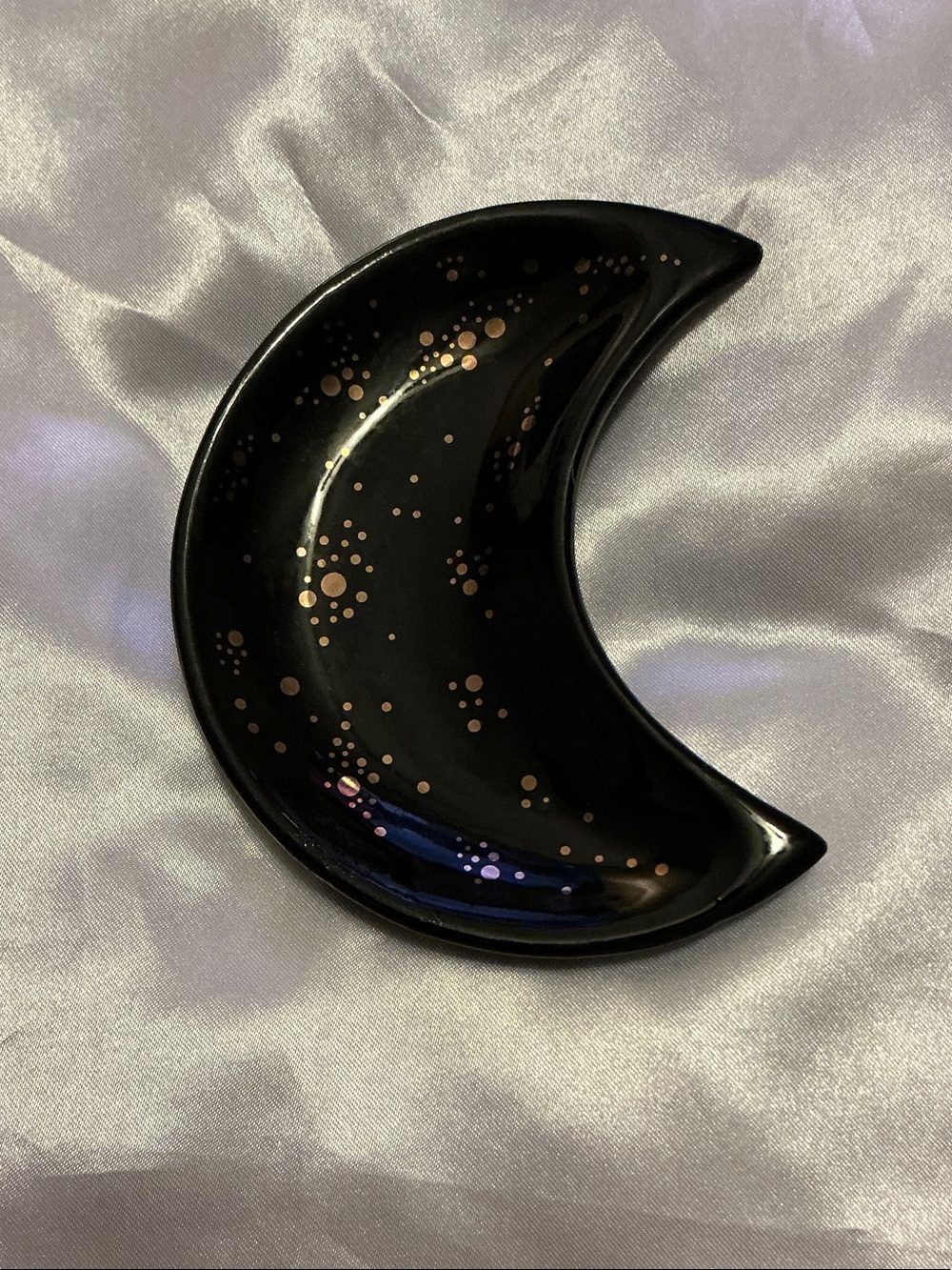 Black Crescent Moon Decorative Dish with Gold Speckle